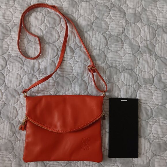 Vera Pelle Orange Italian Leather Purse Tassel Magnetic Closure Designer - Picture 12 of 15